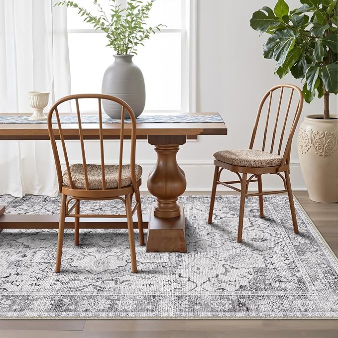 LUMI Washable Area Rug 5x8 for Living Room, Ultra Soft Stain Resistant Carpet with Non Slip Rubber Backing, Non-Shedding Low Pile Rugs for Bedroom, Dining Room, Indoor, Office