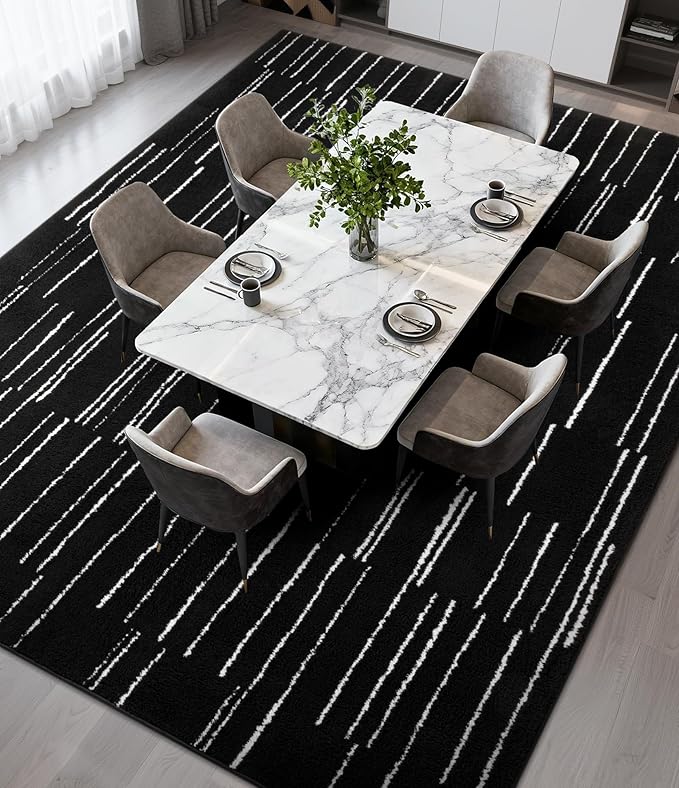 YIHOUSE 6x9 Abstract Line Area Rug, Modern Washable Stain Resistant Rugs Non Slip, Soft Indoor Floor Carpet for Living Room, Bedroom,Dining Room, Black and White