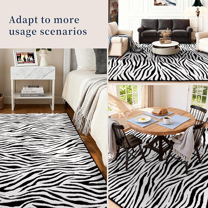 YIHOUSE 6×9 Ft Area Rugs, Black and White Modern Abstract Rug, Washable Plush Soft Zebra Print Carpet, Non-Slip Non-Shedding Rug for Living Room, Bedroom, Dining Room, Home Office Decor