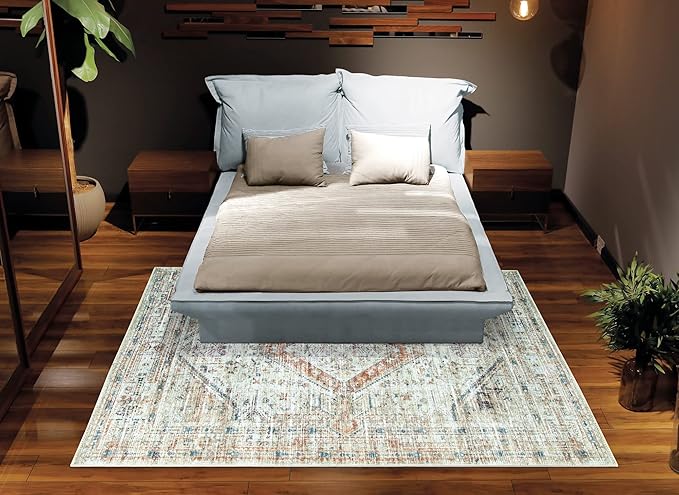 Bloom Rugs Washable Non-Slip 5' x 7' Rug - Peach/Beige Traditional Area Rug for Living Room, Bedroom, Dining Room, and Kitchen - Exact Size: 5' x 7'