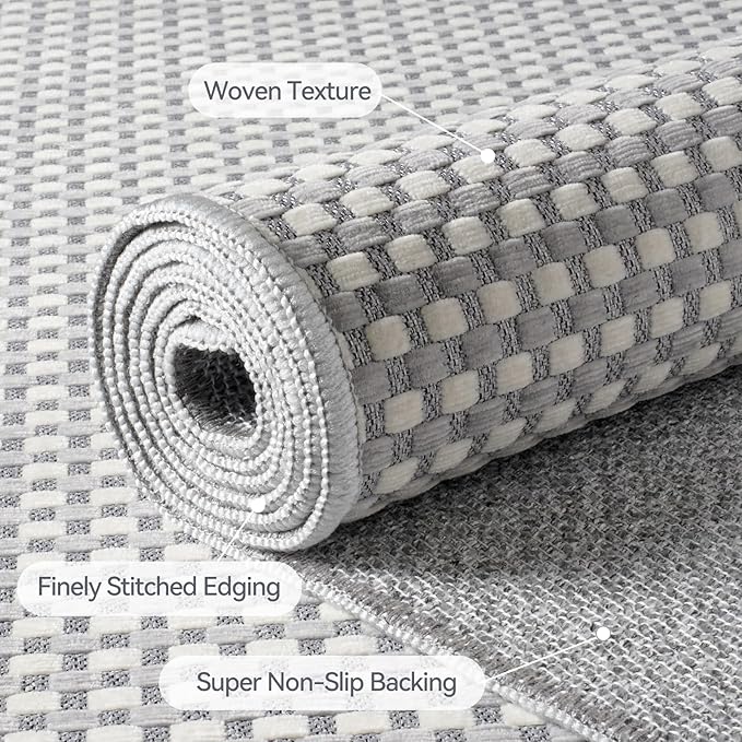 2x3 ft Indoor Door Mat Entryway Rug Non Slip Woven Washable Area Rugs Kitchen Mats for Floor, Front Entry Rug Entrance Doormat for Hall Porch Bathroom Kitchen Bedroom, Easy Clean, Gray 24"x36"