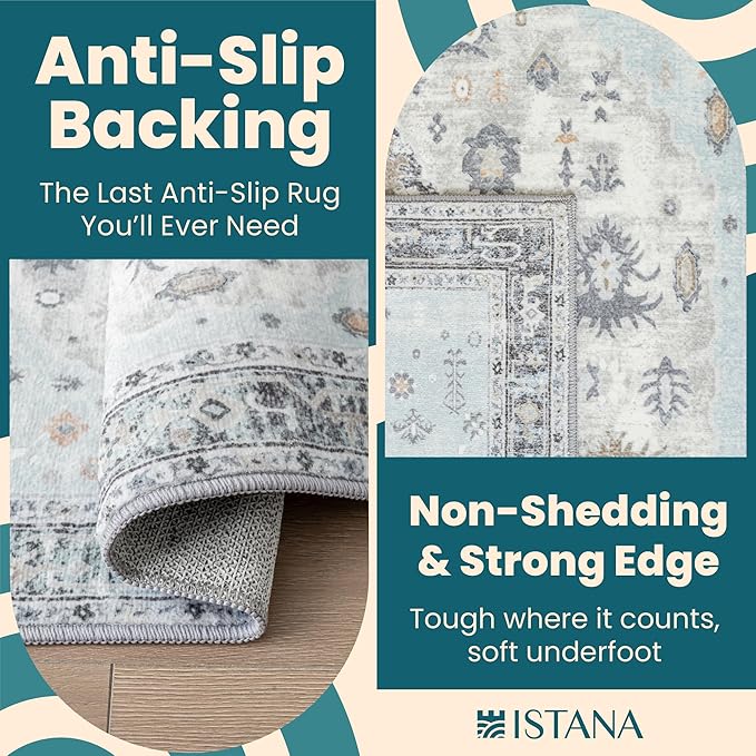 Istana 5x7 Area Rug - Blue Rugs for Living Room 5x7 - Foldable Rugs for Bedroom - Stain Resistant Washable Rug - Eco-Friendly Boho Area Rugs - Easy to Clean Living Room Rug