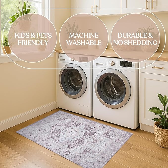 Washable Area Rug. Modern Farmhouse. Vintage. Turkish. Bohemian. Distressed. Oriental. Traditional. Rugs for Living Room. Dining. Bedroom. Office. Entryway. Foyer. (861PP, 7'5" x 9'8")