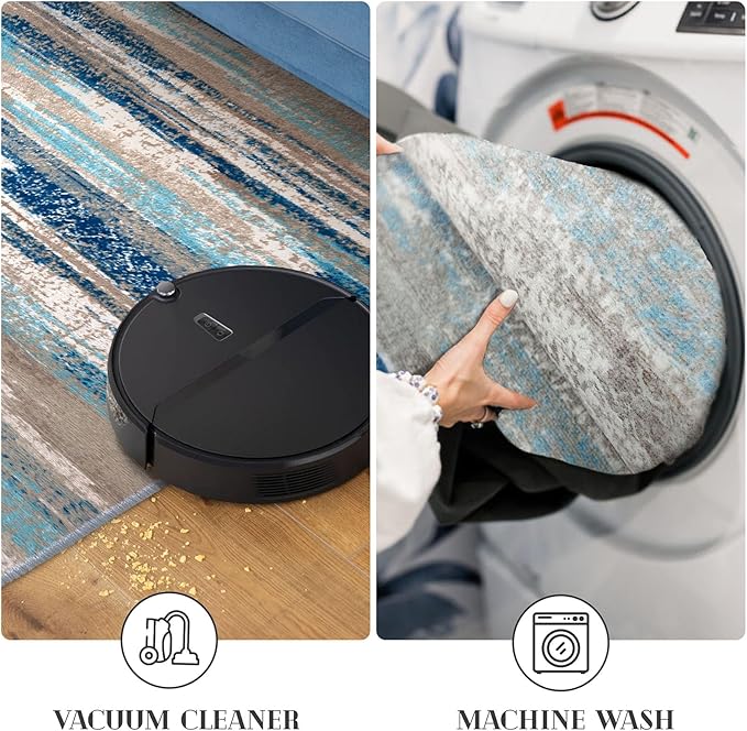 Abstract Area Rug 3x5 Washable Rugs for Entryway, Non Slip Kitchen Rug Printed Faux Wool Throw Rugs, Soft Floor Carpet Front Door Rug, Door Mat for Entry Entrance Bedroom Office, Blue