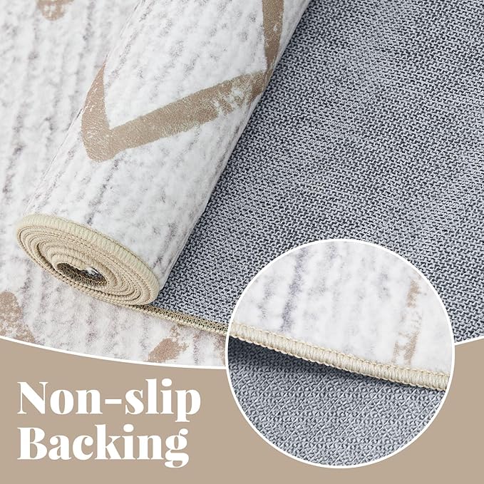 jinchan Hallway Runner Rug 2x10 - Moroccan Kitchen Machine Washable Runner Rug Modern Geometric Soft Faux Wool Ultra-Thin Low-Pile Non-Slip Carpet for Laundry Room Bedroom Farmhouse (2x10ft, Taupe)