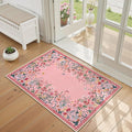 Wonnitar 2x3 Pink Bathroom Rugs Non Slip Washable, Floral Small Area Rugs for Entryway, Low Pile Soft Door Mat Indoor Entrance Throw Carpet for Kitchen Bedside Laundry Room (Pink,2'x3')