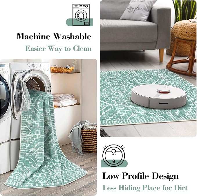 Wonnitar Moroccan Kitchen Runner Rug Washable Non-Slip, 2'6"x10' Mint Green Hallway Rugs, Boho Long Runner Rug for Entryway, Low Pile Soft Runner for Bathroom Laundry Entrance (Mint Green,2'6"x10')