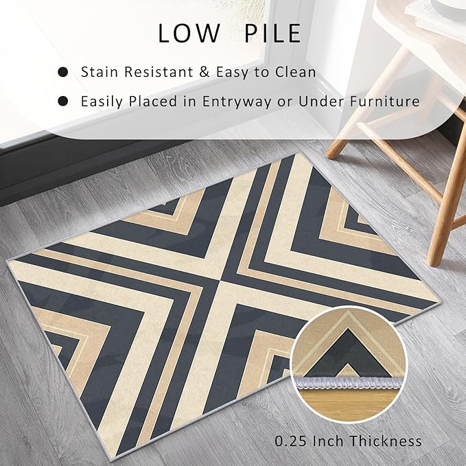 Modern Geometric Rug, Washable 5x6 Rug for Living Room, Herringbone Chevron Patterned Indoor Carpet, Modern Geometric Decor for Home, Bedroom, Soft Non Slip Thin Design FER77