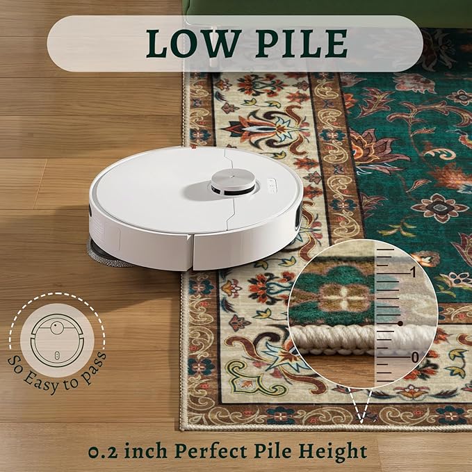 Tangsoo 2x3 Washable Rugs for Entryway, Small Area Vintage Floral Rug Non-Slip Soft Low Pile Rugs, Small Carpet Door Mat, Front Door Indoor Throw Rug for Entrance Kitchen Entry, Home Decor Green