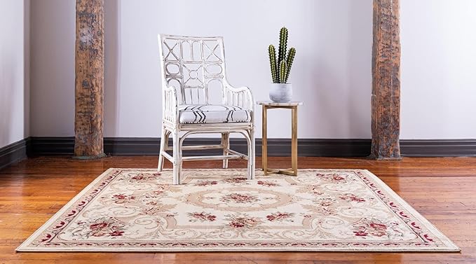 Rugs.com Chateau Collection Rug – 8' x 11' Cream Medium Rug Perfect for Living Rooms, Kitchens, Entryways