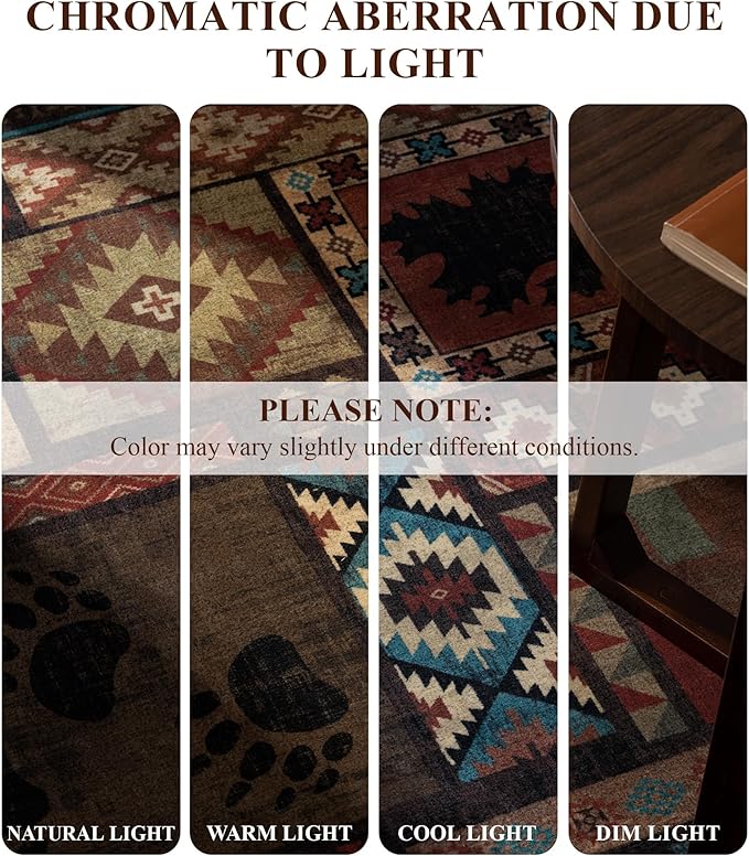YIHOUSE Rustic Cabin Area Rug 8x10,Machine Washable Lodge Bear Rug,Non-Slip Low Pile Print Pattern Southwestern Rug for Living Room Bedroom