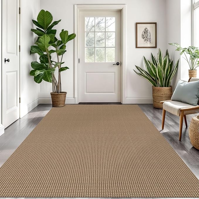 Braided Area Rug 5x7 Ft Washable Rugs for Living Room Non Slip Bedroom Rugs Dining Room Rug Cotton Living Room Woven Floor Carpet for Nursery Playroom, Orange/Tan/Brown