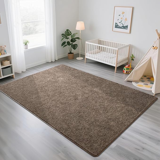 HQAYW 5x7 Area Rugs for Living Room Bedroom, Modern Thickened Memory Foam Soft Rug, Indoor Low Pile Minimalist Washable Non Slip Carpets for Kids Girls Boys Nursery Dorm Home Decor, Brown