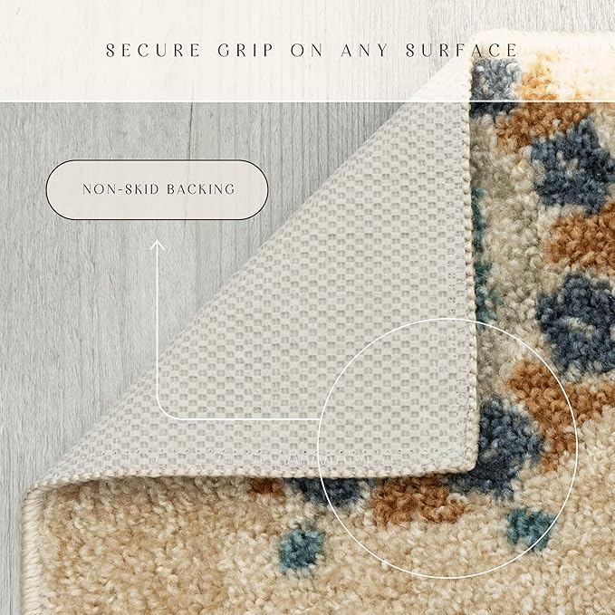Maples Rugs Reggie Floral Runner Rug - Made in USA - Washable, Non Slip Indoor Carpet for Kitchen, Hallway, and Laundry Room, 2'6" x 5', Beige
