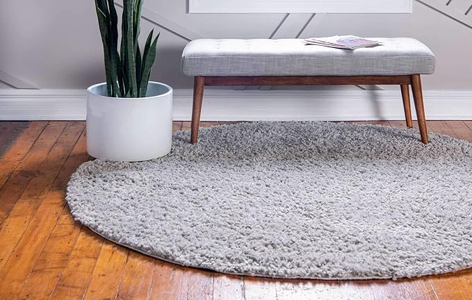 Unique Loom Davos Shag Collection Area Rug - Solid (7' 10" Round, Sterling)