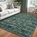 Vintage Floral 5x7 Rug, Dark Green Washable Area Rug for Bedroom, Non Slip Living Room Rug Boho Thin Printed Faux Wool Super Soft Floor Carpet for Nursery Playroom Dining Room Indoor Office