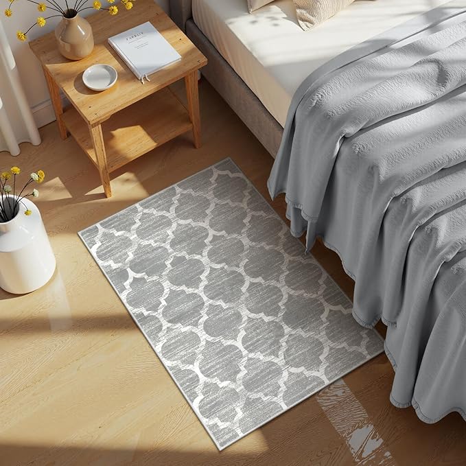 Lahome Moroccan Kitchen Rug - 2x3 Washable Entryway Rug Door Mat Indoor Entrance Non-Slip Small Throw Area Rugs Front Door Rugs Indoor for Bedroom Living Room Entry Bath Laundry Decor (Gray)