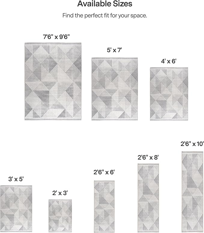 ReaLife Rugs Machine Washable Area Rug Runner - Living Room Bedroom Bathroom Kitchen Entryway Office - Padded Low Pile Stain Resistant Premium - Modern Geometric Contemporary - Miles - Gray 2'6" x 8'