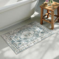 Uphome Boho Bathroom Rugs, Distressed Farmhouse Blue Bath Mat, Comfy Velvet Small Bath Rugs Non Slip Washable, Vintage Oriental Toilet Rug for Sink Shower Vanity, 20x32 inch