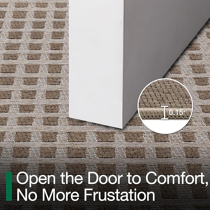 LUMI Inside Door Mat for Entry 17''x30'', Absorbent, Dirt Trapper, Low Profile Thin, Non Slip Mats with Rubber Backing, Ideal for Indoor, High Traffic, Garage, Entrance, Checkered Beige