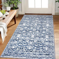 Vintage Floral 3x5 Rug, Light Blue White Entryway Rug Small Area Rug Washable Non-Slip Throw Rug, Thin Printed Faux Wool Low-Pile Kitchen Rugs Super Soft Capet for Entrance Bedroom Office