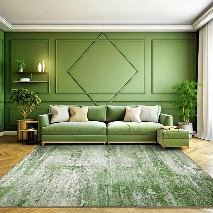 Abstract 8x10 Area Rug for Living Room Dining Room Home Office Bedroom Sage Green