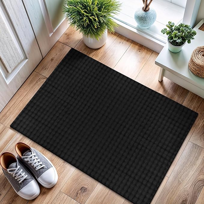 CAMILSON Modern Black Non Slip Door Mat Rug 2x3 Ultra Soft High Pile Entryway Rugs Non Skid Rubber Backing Durable & Easy to Clean Carpet for Kitchen Bathroom Indoor Use (2 x 3 Black)
