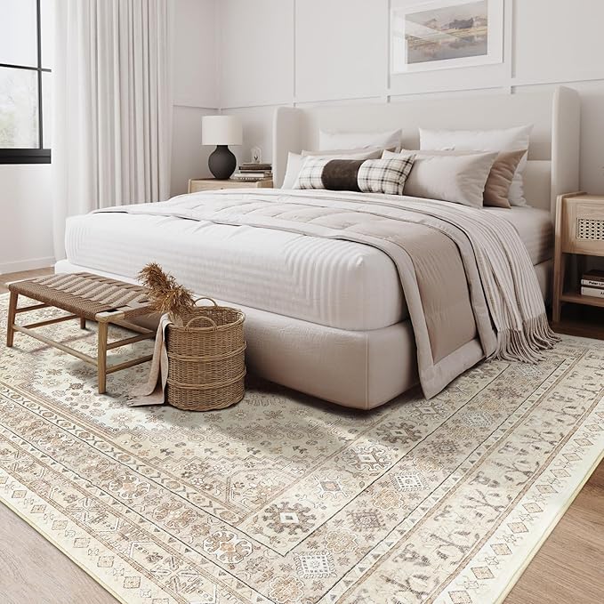 zesthome 3x5 Rug Ultra Soft Washable Rug, Non Slip Area Rug Indoor Entrance, Stain Resistant Rugs for Living Room Bedroom, Vintage Home Decor Area Rugs (Cream/Beige,3'x5')