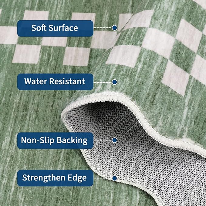 GarveeHome Washable Rug 5x7 for Living Room Large Bedroom Scalloped Rug Non Slip Stain Resistant Modern Border Throw Carpet Soft Boho Rug for Dining Room Nursery Home Office, Green