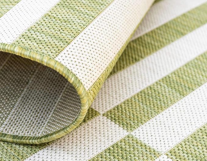 Unique Loom Outdoor Striped Collection Area Rug - Striped (6' 1" x 9' Rectangle, Green/Ivory)
