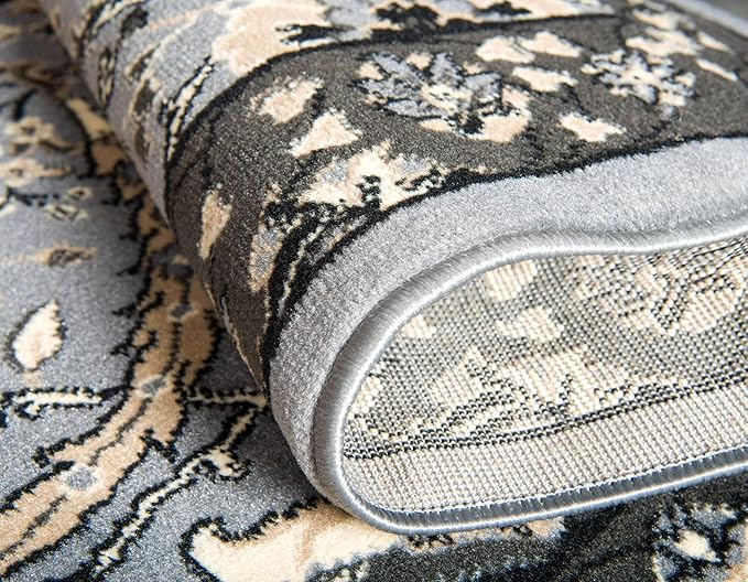 Unique Loom Espahan Collection Area Rug - Cape Cod (7' 1" x 10' Rectangle, Dark Gray/ Black)