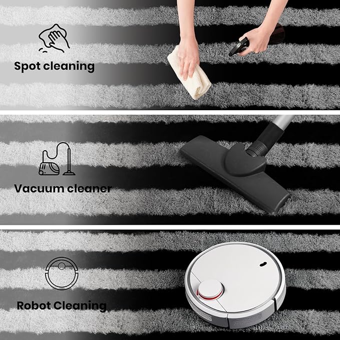 Zentavio Area Rugs for Living Room Rugs for Bedroom 4x6 Carpet Fluffy Fuzzy Soft Shag Aesthetic Plush High Pile Gray Throw Rug for Nursery Kids Room Dorm Horizontal Stripes Black Grey