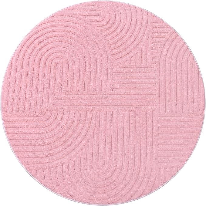 Pauwer 4ft Washable Area Rugs for Living Room Modern Pink Solid Color Soft Fluffy Rugs for Bedroom Non Slip Boho Accent Indoor Mat Floor Carpet Cover for Kids Room Dining Room Kitchen Office, Pink