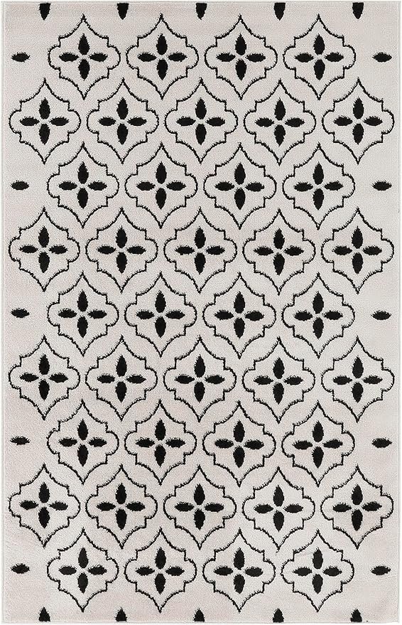 Nourison Home Nourison Essentials Ivory Black 4' x 6' Area Rug - Easy Clean, Non Shedding, Bed Room, Living Room, Dining Room, Kitchen (4' x 6')