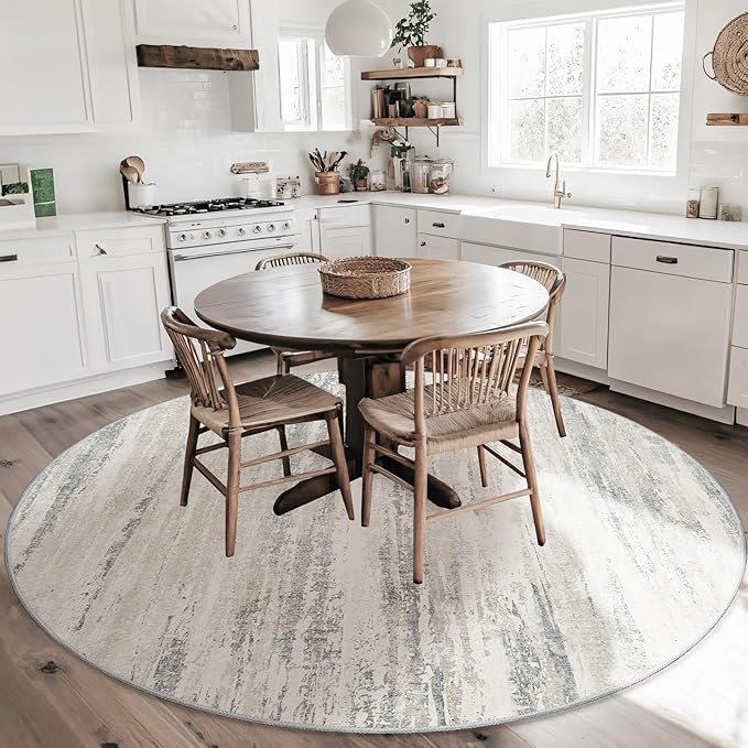 MUJOO Round Rugs 6ft,Circle Area Rug Washable,Circular Throw Carpet for Living Room Dining Room,Large Modern Abstract Non Slip Indoor Accent Neutral Beige and Grey