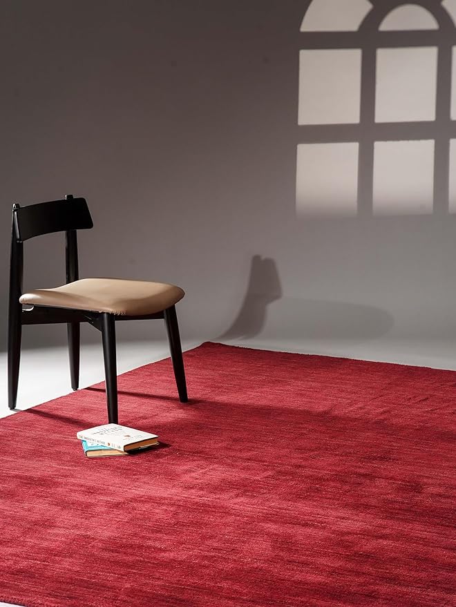 Rugsotic Carpets Hand Knotted Gabbeh Wool 5'x8' Area Rug Solid Dark Red L00111