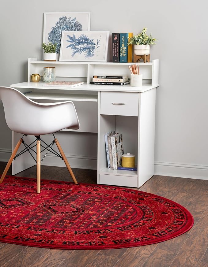 Unique Loom Tekke Collection Area Rug - Sheibani (7' 11" x 10' Oval, Red/ Black)
