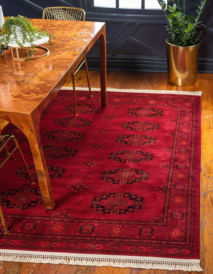 Unique Loom Tekke Collection Over-Dyed Saturated Traditional Torkaman Area Rug (6' 0 x 9' 0 Rectangular, Red/Black)