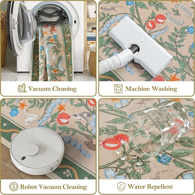 Collive 2x6 Hallway Runners Rug Non Slip, Green Washable Jungle Animal Kitchen Rug Runner for Hallways, Low Pile Entryway Carpet Soft Stain Resistant Bathroom Mats for Laundry Room, Bedside, Bedroom