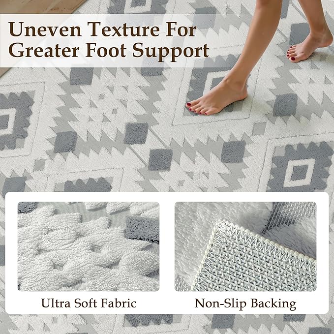 Ivory Grey 4x6 Area Rug Washable Moroccan Shag Office Carpet Non Slip Soft Neutral Boho Floor Mat Plush Pile Throw Rug for Entryway Kitchen Dining Room Bedroom Living Room