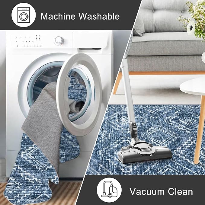 KILOCOCO Small Rug 2'x3' Entryway Rug Door Mat Indoor Soft Non Slip Printed Machine Washable Rugs for Bedroom Kitchen Entrance Front Door Geometric Boho Throw Rugs, Blue