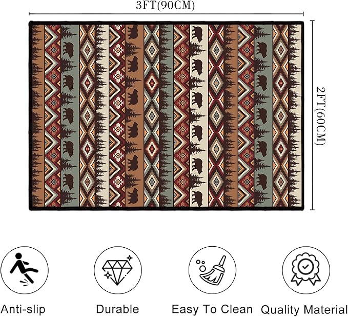 Rustic Cabin Wildlife Entrance 2x3 Rug,Bear Moose Deer Country,Farmhouse Door Mat Indoor Throw Rugs Small Entryway Rug Doormat Washable Non Slip Vintage Floor Carpets Mat for Front Door,Bedroom