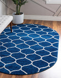 Rugs.com Lattice Frieze Collection Rug – 4' x 6' Oval Navy Blue Medium Rug Perfect for Living Rooms, Large Dining Rooms, Open Floorplans