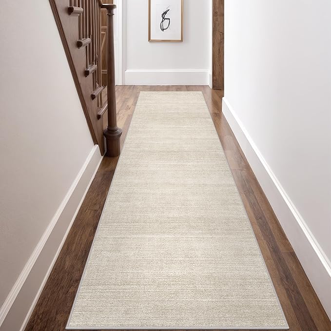 Art&Tuft Non-Slip Runner Rug - 2.5x12 Runner Rug Washable Low-Pile Rugs Runners, Soft Distressed Carpet Runner for Bedroom Bathroom Kitchen Laundry Living Room, Beige