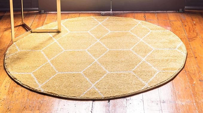 Unique Loom Trellis Frieze Collection Area Rug - Geometric (6' Round, Yellow/ Ivory)