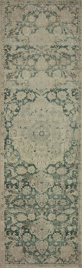 Loloi Magnolia Home by Joanna Gaines Sinclair Collection SIN-05 Jade/Sand 2'-3" x 7'-6", .25" Pile Height, Machine Washable, Runner Rug
