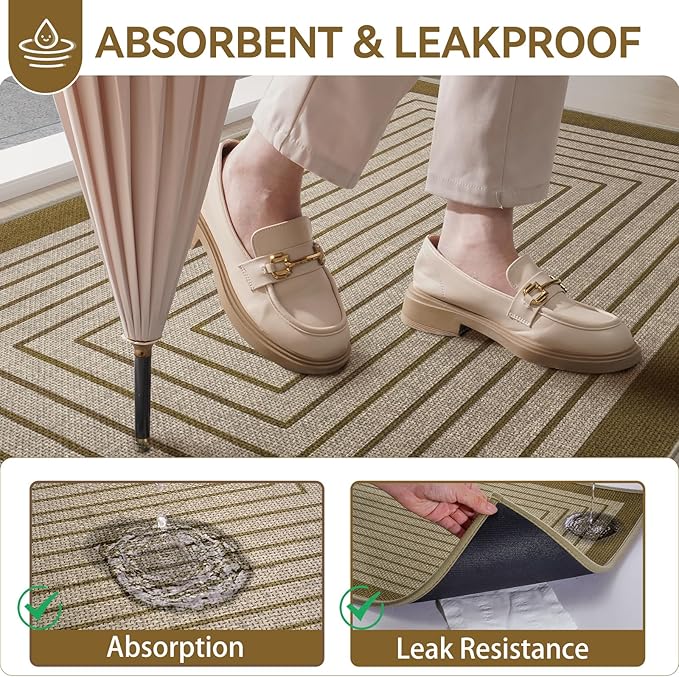 Front Door Mat 24''x35'', Absorbent Muddy Dirt Resist Washable Non Slip Low-Profile Indoor Doormat, Easy Clean Welcome Entryway Door Mats, Brown