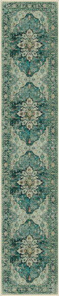 Area Rugs 2'6''x14' Washable Non-Slip, Floral Vintage Distress Print Pattern Medallion Carpet for Living Room Bedroom Dining Room, Dark Blue Vintage