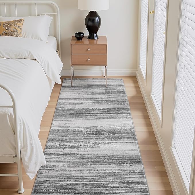PADOOR Modern Abstract Runner Rug - 2x5 Washable Hallway Rugs, Ultra Soft Non-Slip Low Pile Floor Rugs for Hallway Entryway Kitchen Bedroom Bedside Laundry Room Black