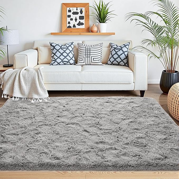 Beglad Fluffy Large Area Rugs 6x9 Feet, Modern Minimalist Style Shag Fuzzy Rugs, Non-Slip Indoor Carpet Soft Rugs for Kids Room, Bedroom & Living Room, Grey